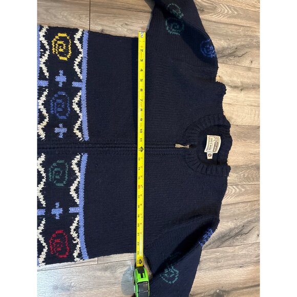 Rev Wear 100% Wool Knit Sweater With Colorful Geometric Patterns & Zip Closure - - Picture 5 of 9